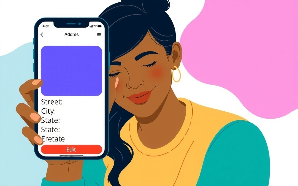 Illustration of a person managing addresses on a mobile device