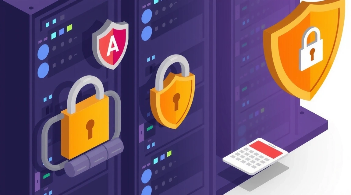 Secure data storage illustration with locked server racks