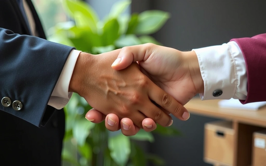 Two hands shaking firmly, symbolizing agreement and legal protection